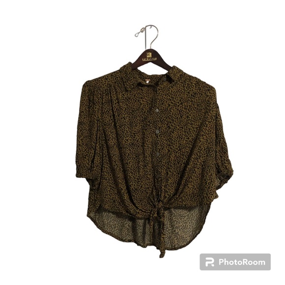 Free People Celia Leopard Print Tie-Front Top S - Picture 3 of 9